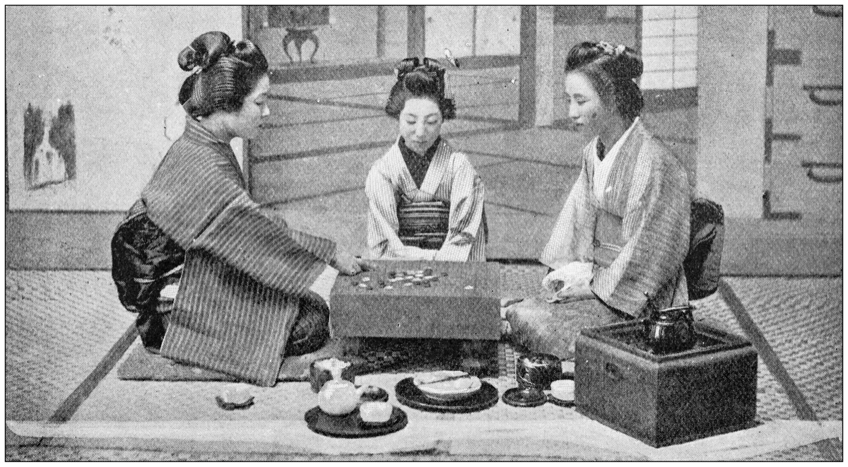 A game of go in kimono, archival photograph